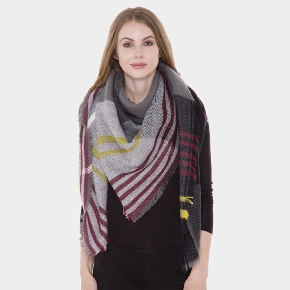 Nadia Rima Gray Multi Colored Plaid Blanket Scarf
